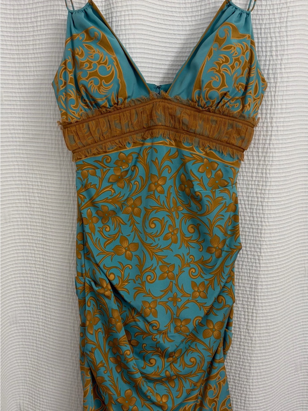 Nicole Miller Teal and Mustard Floral Slip Dress